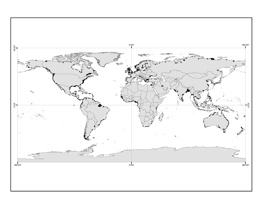 Figure 1. Map showing the location of the over1201 estuaries in the Sea Around Us database.