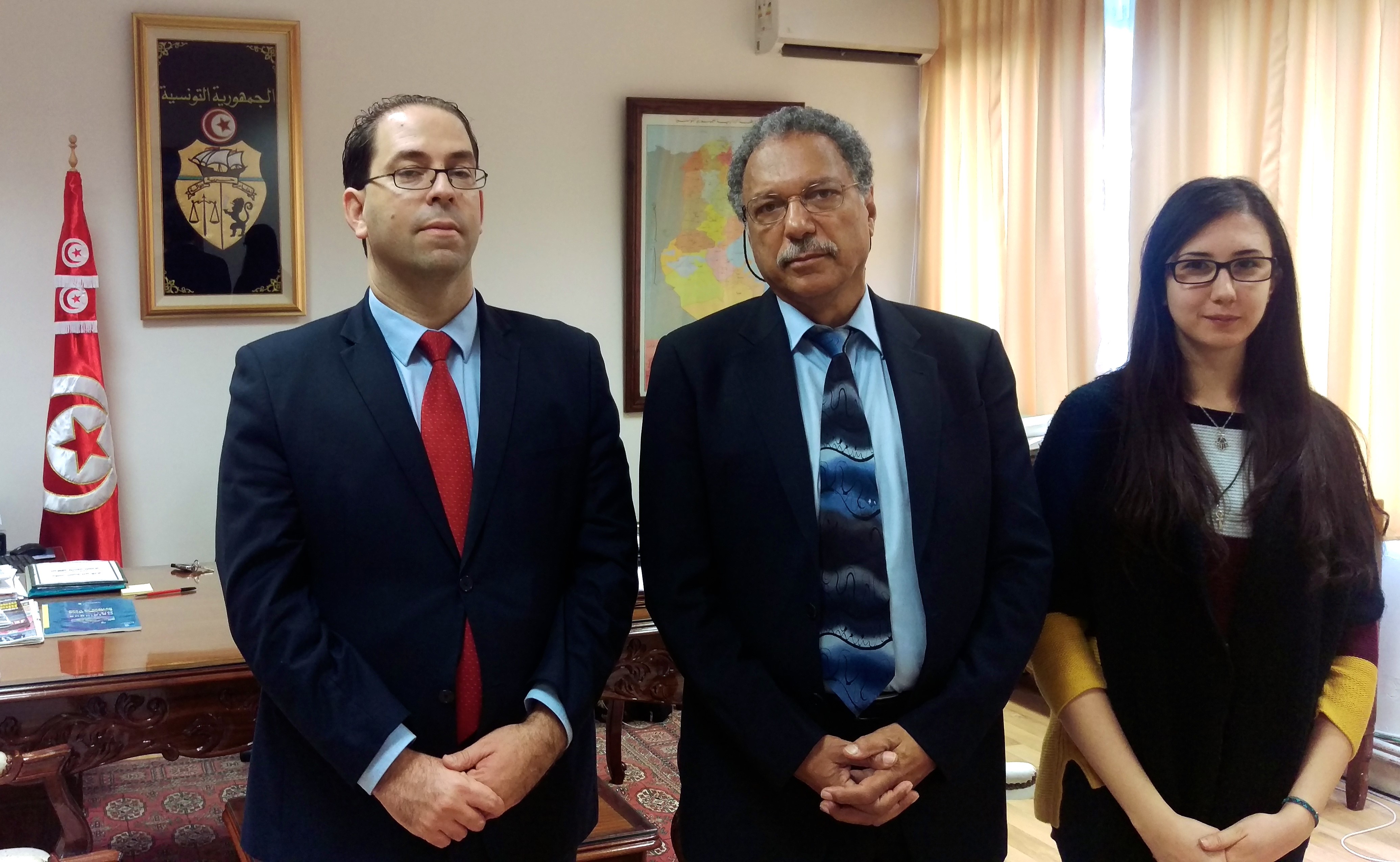 From left to right: Mr. Youssef Chahed the Tunisian secretary of state of fisheries, Daniel Pauly, and Myriam Khalfallah