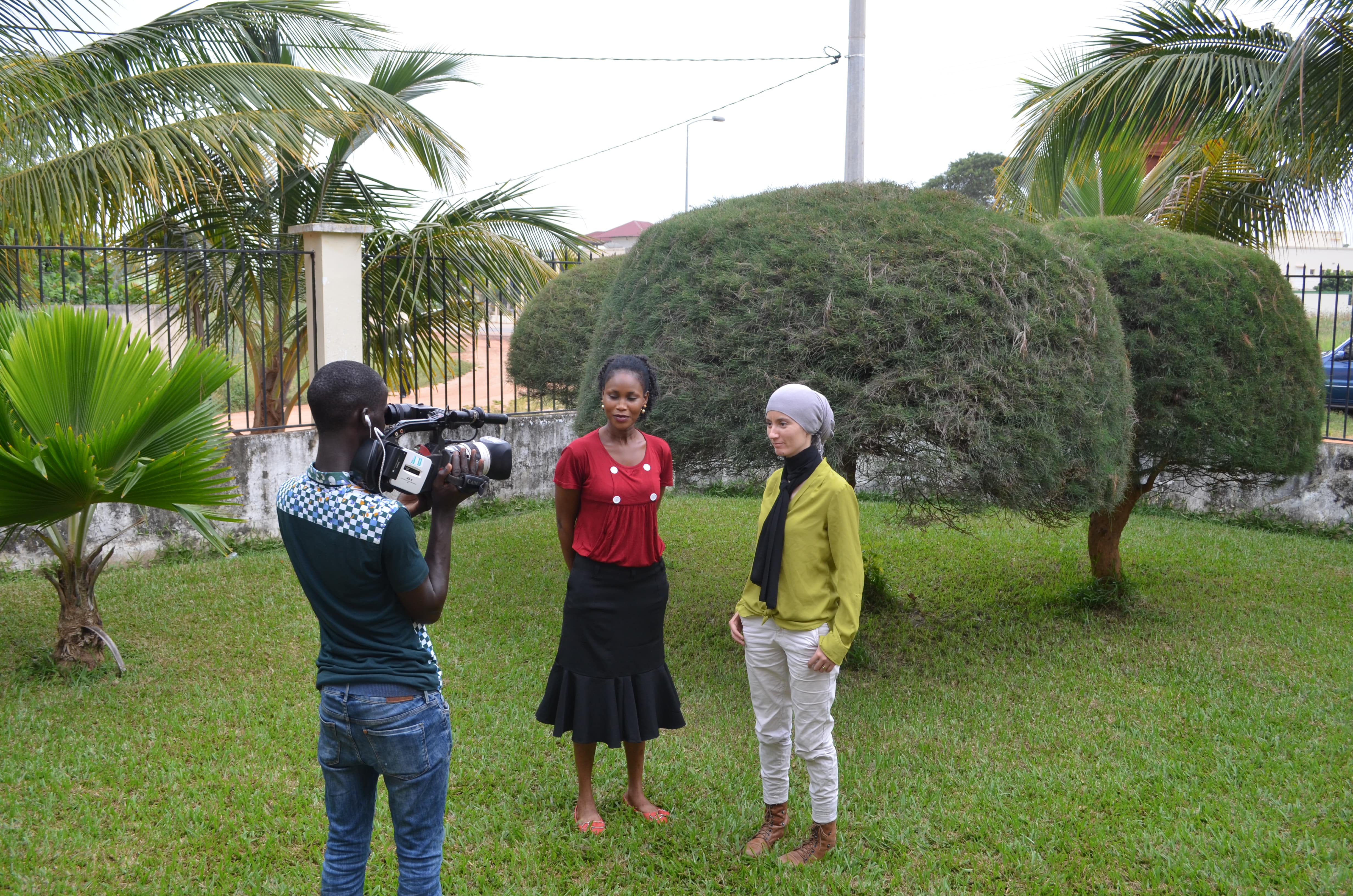Dyhia being interviewed during our catch reconstruction workshop by the National Gambia Radio & Television Services