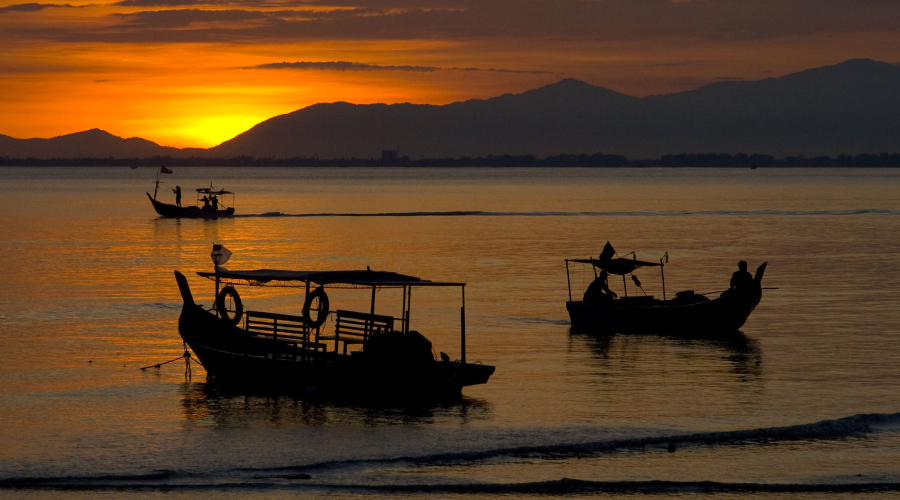 Small-scale fisheries at sunset in Malaysia.